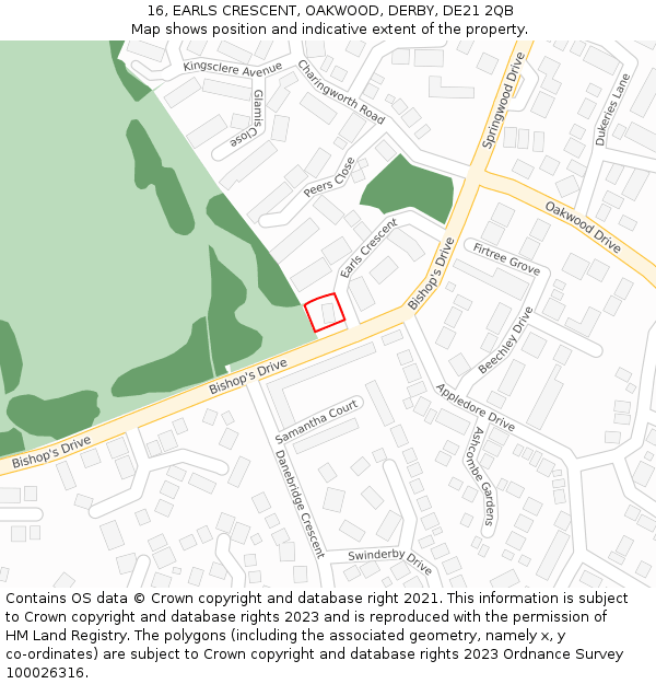 16, EARLS CRESCENT, OAKWOOD, DERBY, DE21 2QB: Location map and indicative extent of plot