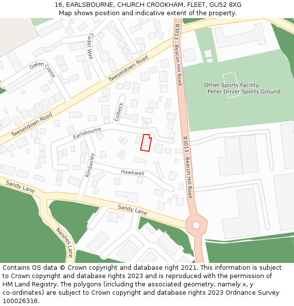 16, EARLSBOURNE, CHURCH CROOKHAM, FLEET, GU52 8XG: Location map and indicative extent of plot