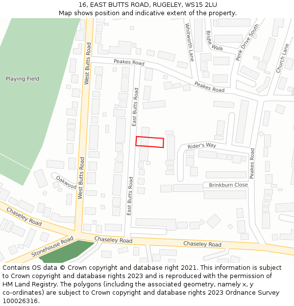 16, EAST BUTTS ROAD, RUGELEY, WS15 2LU: Location map and indicative extent of plot