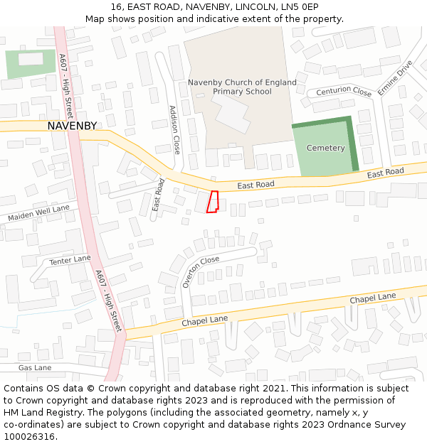 16, EAST ROAD, NAVENBY, LINCOLN, LN5 0EP: Location map and indicative extent of plot