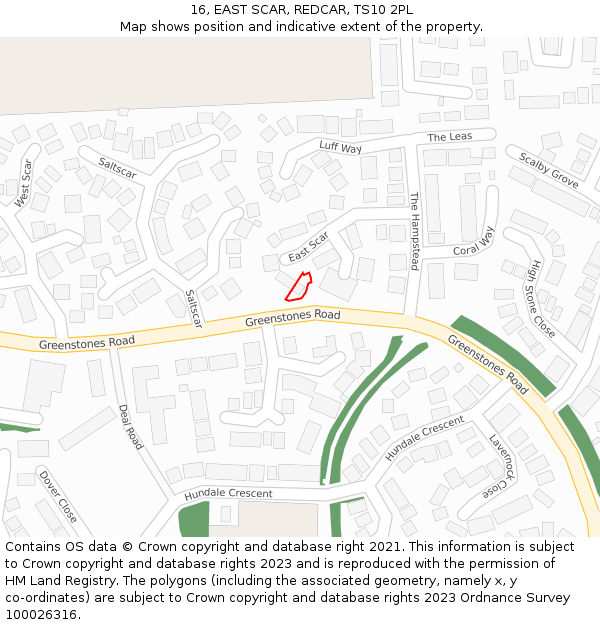16, EAST SCAR, REDCAR, TS10 2PL: Location map and indicative extent of plot