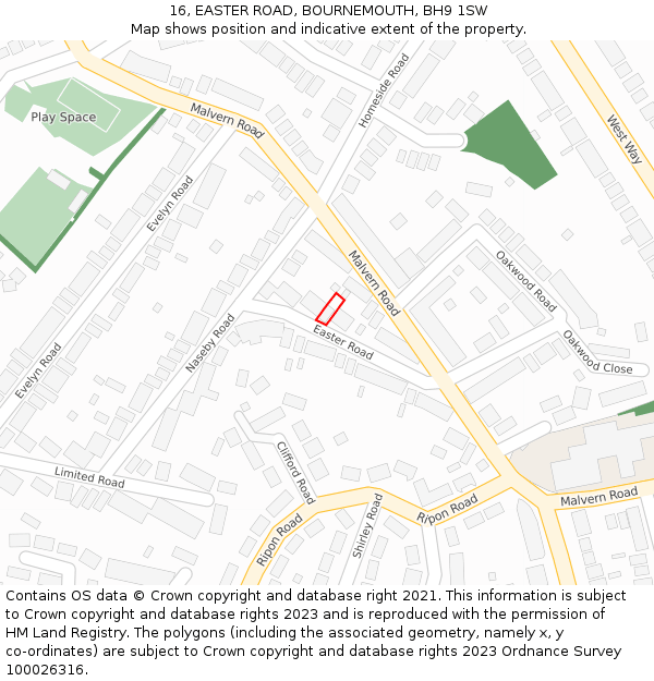 16, EASTER ROAD, BOURNEMOUTH, BH9 1SW: Location map and indicative extent of plot