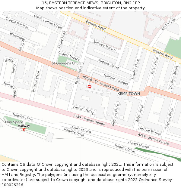 16, EASTERN TERRACE MEWS, BRIGHTON, BN2 1EP: Location map and indicative extent of plot