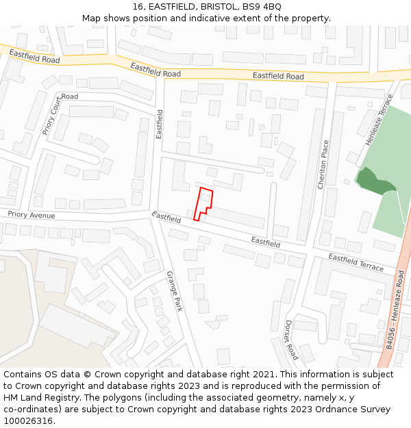 16, EASTFIELD, BRISTOL, BS9 4BQ: Location map and indicative extent of plot