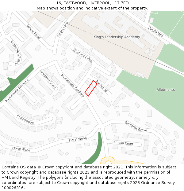 16, EASTWOOD, LIVERPOOL, L17 7ED: Location map and indicative extent of plot