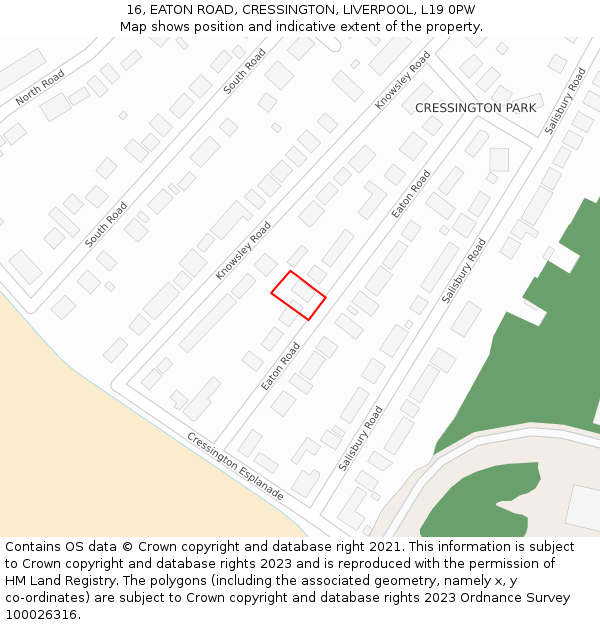 16, EATON ROAD, CRESSINGTON, LIVERPOOL, L19 0PW: Location map and indicative extent of plot