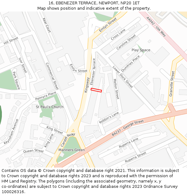 16, EBENEZER TERRACE, NEWPORT, NP20 1ET: Location map and indicative extent of plot