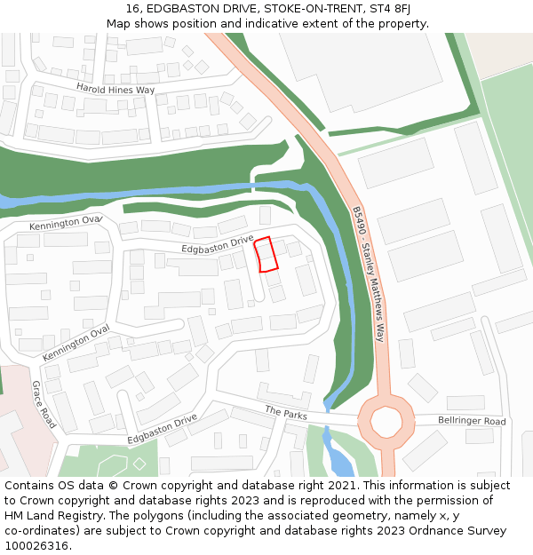 16, EDGBASTON DRIVE, STOKE-ON-TRENT, ST4 8FJ: Location map and indicative extent of plot