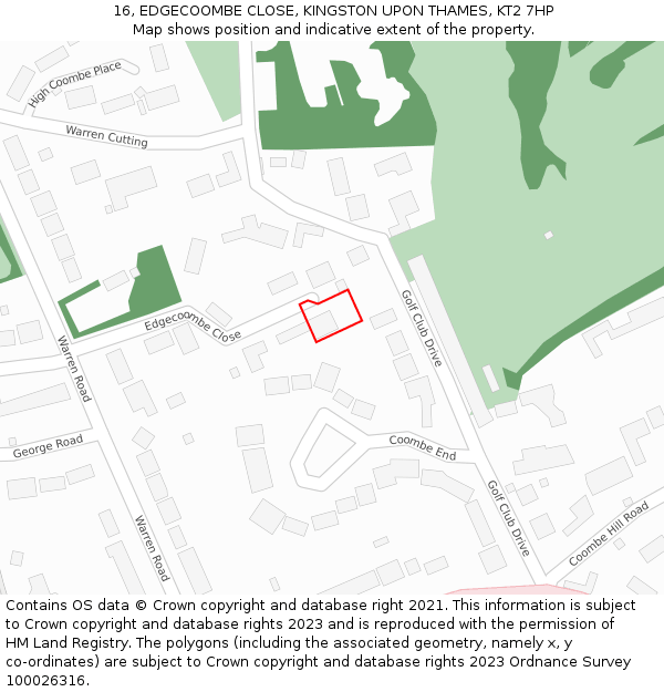 16, EDGECOOMBE CLOSE, KINGSTON UPON THAMES, KT2 7HP: Location map and indicative extent of plot