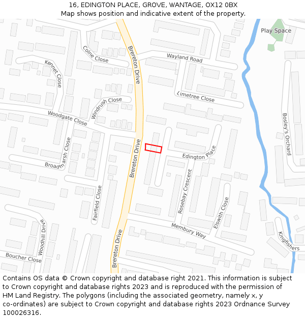 16, EDINGTON PLACE, GROVE, WANTAGE, OX12 0BX: Location map and indicative extent of plot
