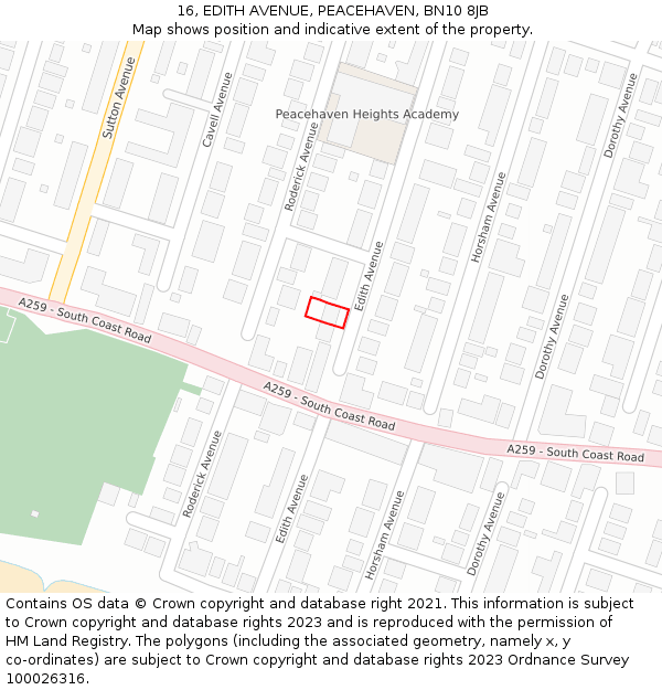 16, EDITH AVENUE, PEACEHAVEN, BN10 8JB: Location map and indicative extent of plot