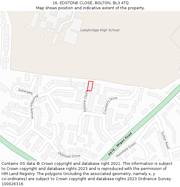 16, EDSTONE CLOSE, BOLTON, BL3 4TQ: Location map and indicative extent of plot