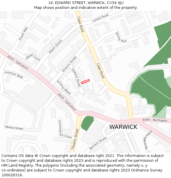 16, EDWARD STREET, WARWICK, CV34 4JU: Location map and indicative extent of plot