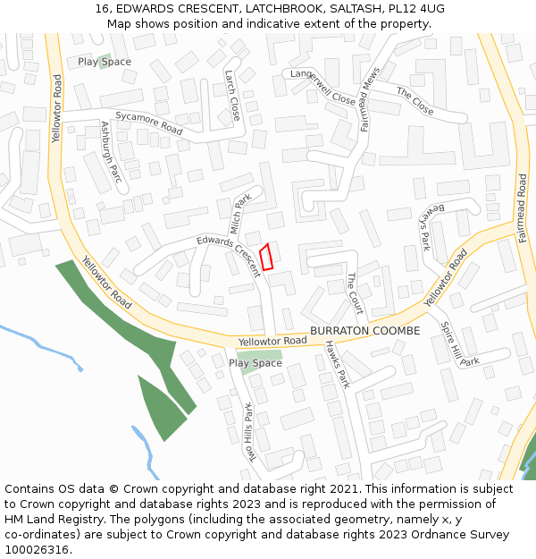 16, EDWARDS CRESCENT, LATCHBROOK, SALTASH, PL12 4UG: Location map and indicative extent of plot