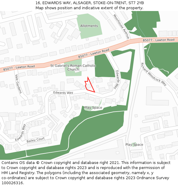 16, EDWARDS WAY, ALSAGER, STOKE-ON-TRENT, ST7 2YB: Location map and indicative extent of plot