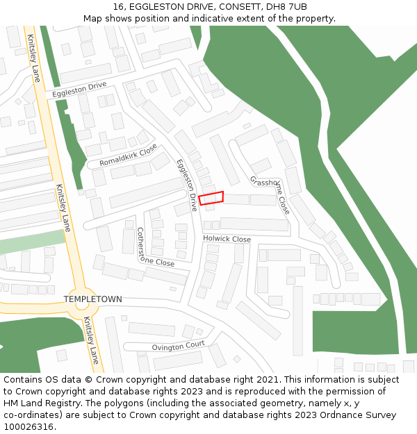 16, EGGLESTON DRIVE, CONSETT, DH8 7UB: Location map and indicative extent of plot