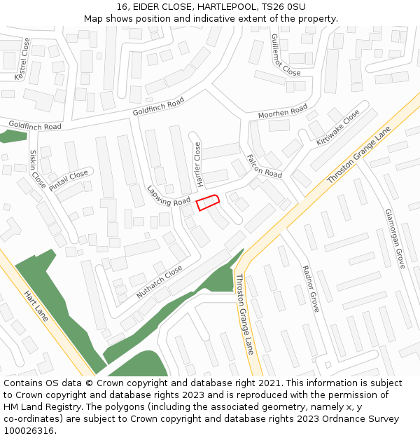 16, EIDER CLOSE, HARTLEPOOL, TS26 0SU: Location map and indicative extent of plot