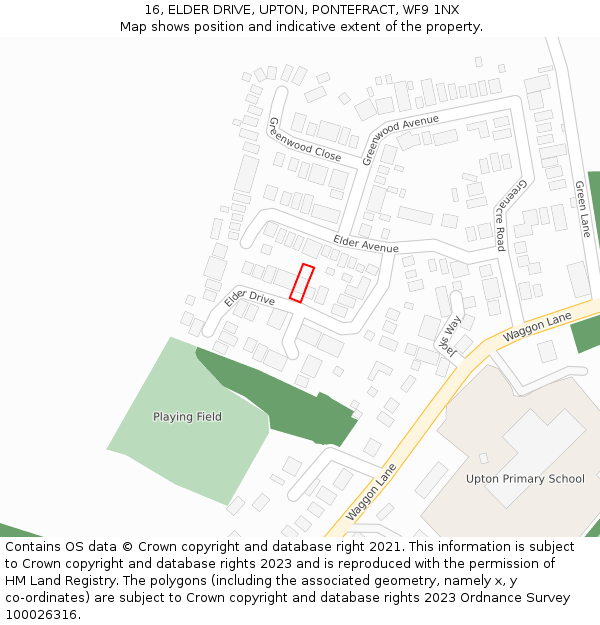 16, ELDER DRIVE, UPTON, PONTEFRACT, WF9 1NX: Location map and indicative extent of plot