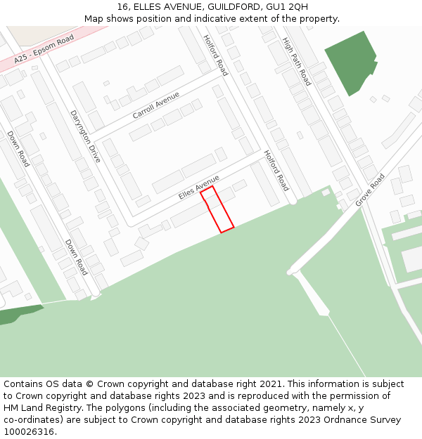 16, ELLES AVENUE, GUILDFORD, GU1 2QH: Location map and indicative extent of plot