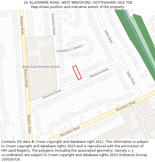 16, ELLESMERE ROAD, WEST BRIDGFORD, NOTTINGHAM, NG2 7DE: Location map and indicative extent of plot