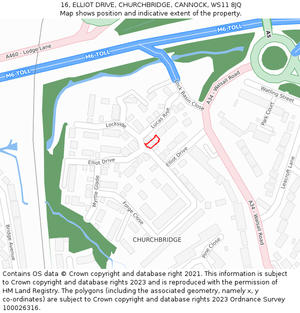 16, ELLIOT DRIVE, CHURCHBRIDGE, CANNOCK, WS11 8JQ: Location map and indicative extent of plot