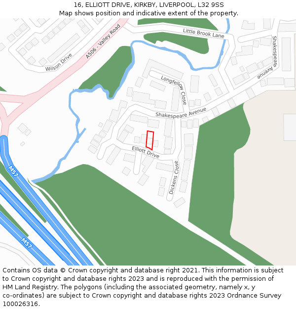 16, ELLIOTT DRIVE, KIRKBY, LIVERPOOL, L32 9SS: Location map and indicative extent of plot