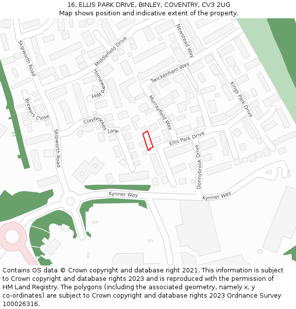 16, ELLIS PARK DRIVE, BINLEY, COVENTRY, CV3 2UG: Location map and indicative extent of plot