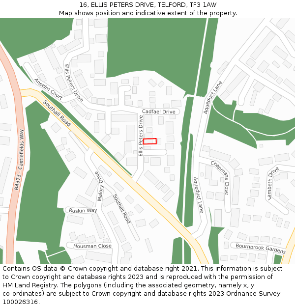 16, ELLIS PETERS DRIVE, TELFORD, TF3 1AW: Location map and indicative extent of plot