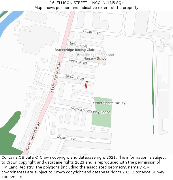 16, ELLISON STREET, LINCOLN, LN5 8QH: Location map and indicative extent of plot