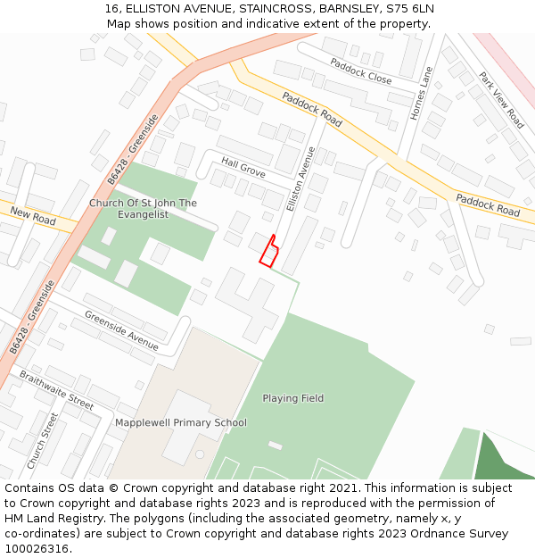 16, ELLISTON AVENUE, STAINCROSS, BARNSLEY, S75 6LN: Location map and indicative extent of plot