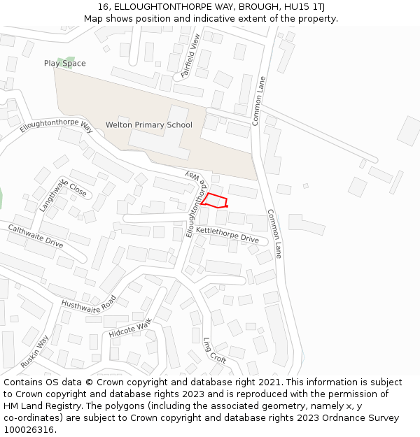 16, ELLOUGHTONTHORPE WAY, BROUGH, HU15 1TJ: Location map and indicative extent of plot