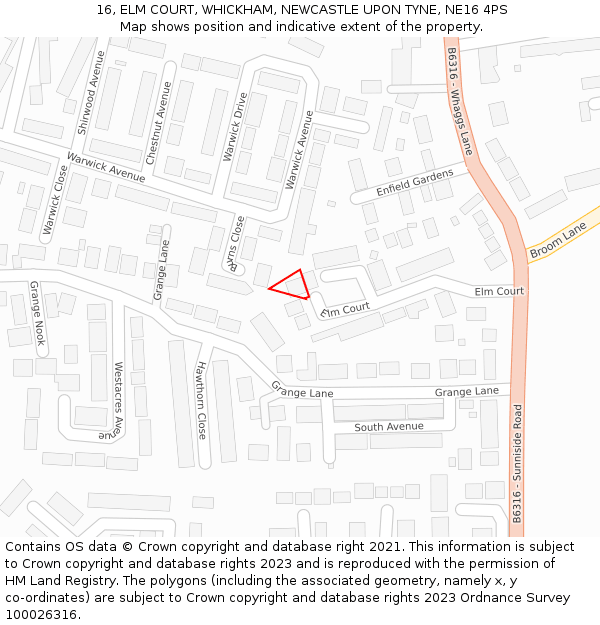 16, ELM COURT, WHICKHAM, NEWCASTLE UPON TYNE, NE16 4PS: Location map and indicative extent of plot