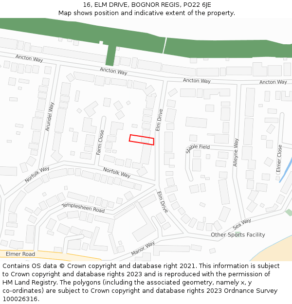 16, ELM DRIVE, BOGNOR REGIS, PO22 6JE: Location map and indicative extent of plot