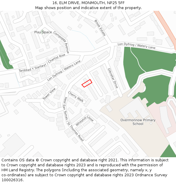 16, ELM DRIVE, MONMOUTH, NP25 5FF: Location map and indicative extent of plot