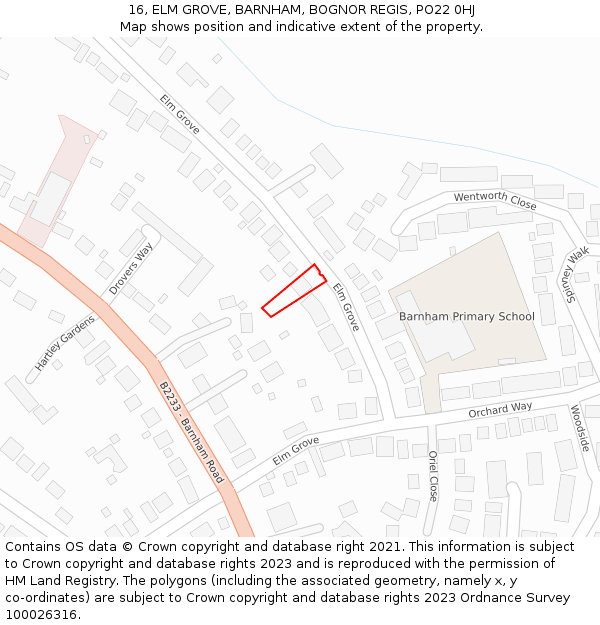 16, ELM GROVE, BARNHAM, BOGNOR REGIS, PO22 0HJ: Location map and indicative extent of plot