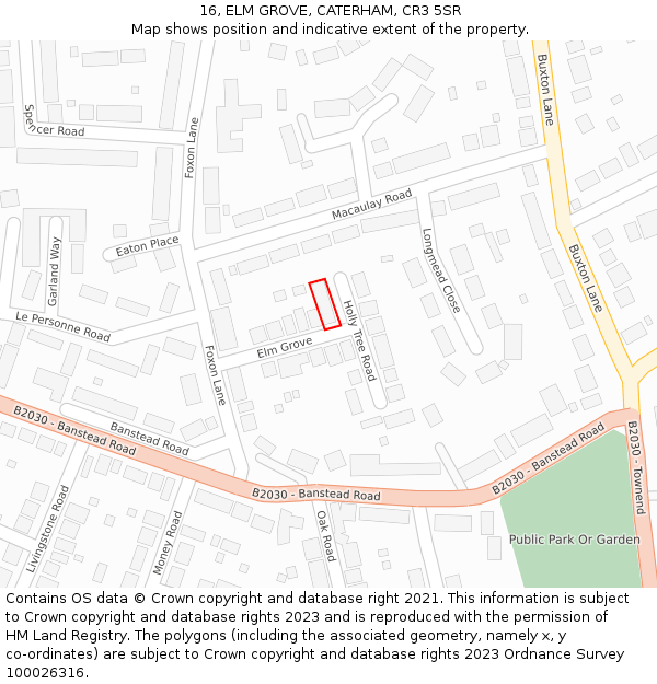 16, ELM GROVE, CATERHAM, CR3 5SR: Location map and indicative extent of plot