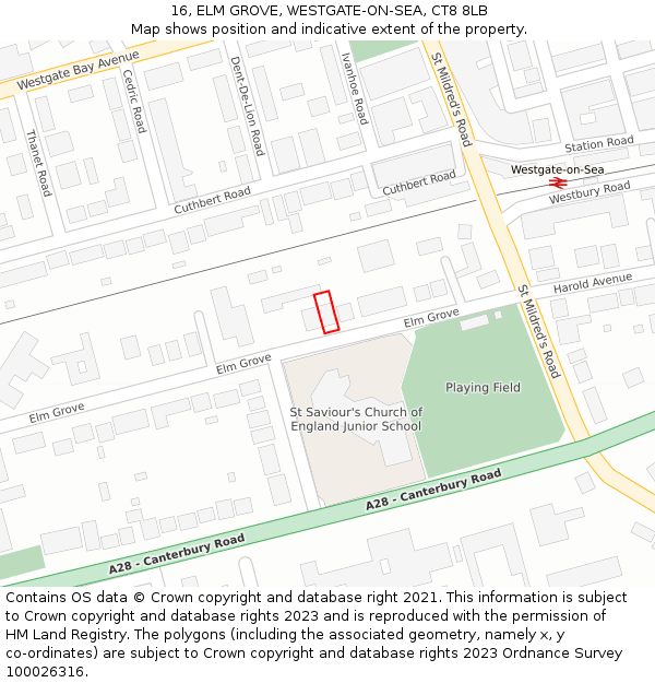 16, ELM GROVE, WESTGATE-ON-SEA, CT8 8LB: Location map and indicative extent of plot