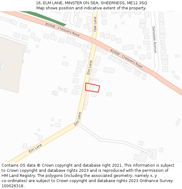 16, ELM LANE, MINSTER ON SEA, SHEERNESS, ME12 3SQ: Location map and indicative extent of plot