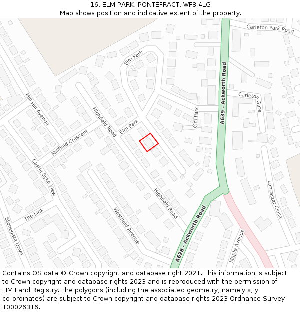 16, ELM PARK, PONTEFRACT, WF8 4LG: Location map and indicative extent of plot