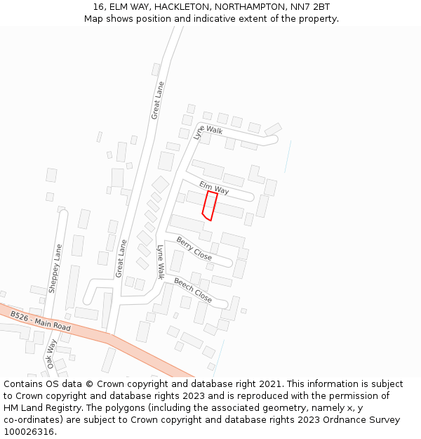 16, ELM WAY, HACKLETON, NORTHAMPTON, NN7 2BT: Location map and indicative extent of plot