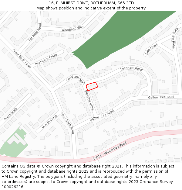 16, ELMHIRST DRIVE, ROTHERHAM, S65 3ED: Location map and indicative extent of plot