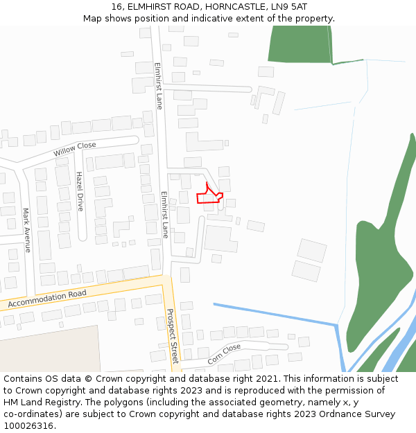 16, ELMHIRST ROAD, HORNCASTLE, LN9 5AT: Location map and indicative extent of plot