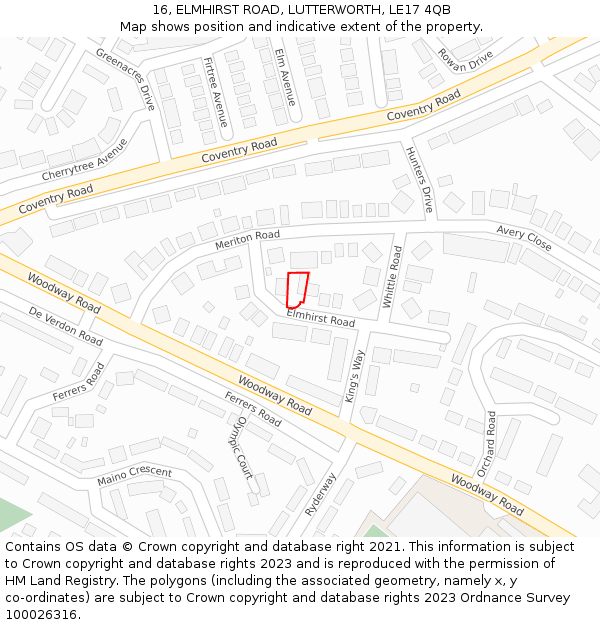 16, ELMHIRST ROAD, LUTTERWORTH, LE17 4QB: Location map and indicative extent of plot