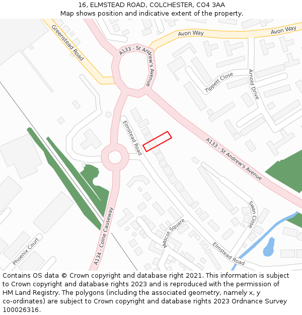 16, ELMSTEAD ROAD, COLCHESTER, CO4 3AA: Location map and indicative extent of plot