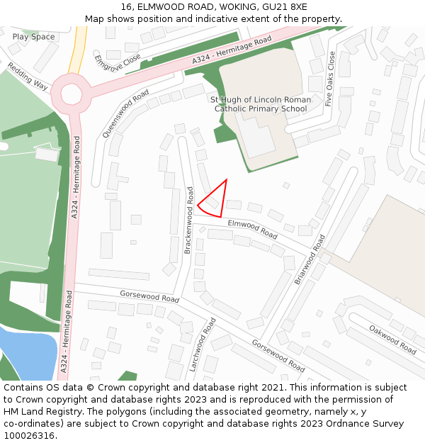 16, ELMWOOD ROAD, WOKING, GU21 8XE: Location map and indicative extent of plot