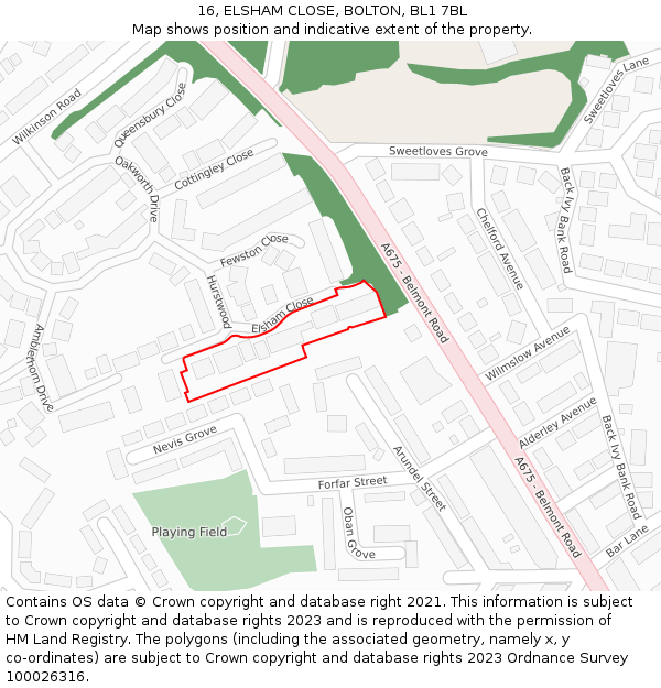 16, ELSHAM CLOSE, BOLTON, BL1 7BL: Location map and indicative extent of plot