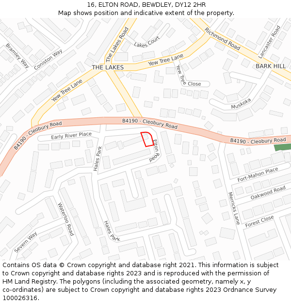 16, ELTON ROAD, BEWDLEY, DY12 2HR: Location map and indicative extent of plot