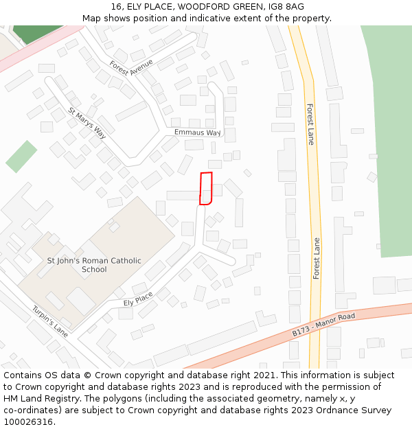 16, ELY PLACE, WOODFORD GREEN, IG8 8AG: Location map and indicative extent of plot