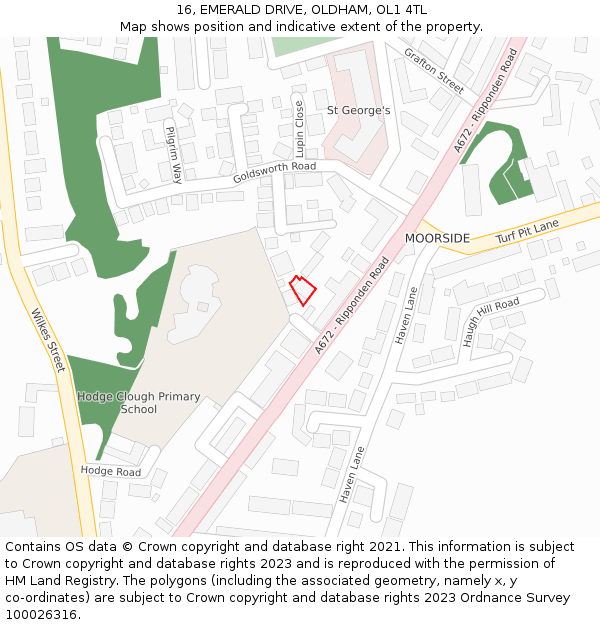 16, EMERALD DRIVE, OLDHAM, OL1 4TL: Location map and indicative extent of plot