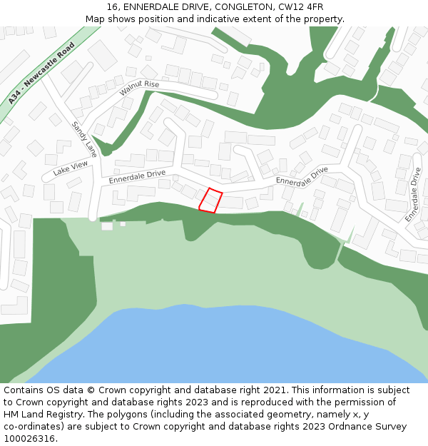 16, ENNERDALE DRIVE, CONGLETON, CW12 4FR: Location map and indicative extent of plot